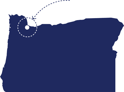 map of Oregon with Portland circled