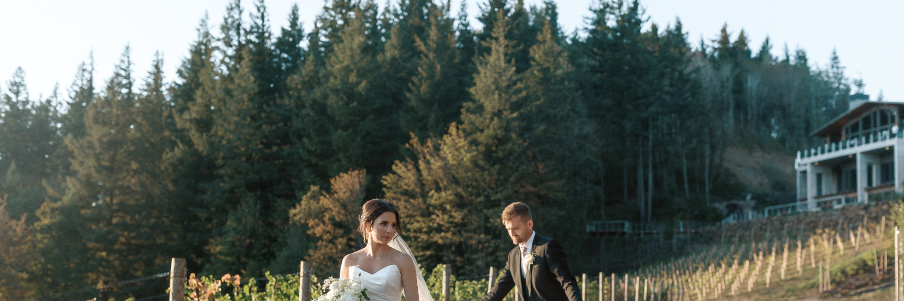 bride and groom at winery wedding in Oregon