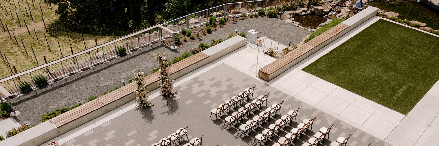 aerial view of wedding ceremony