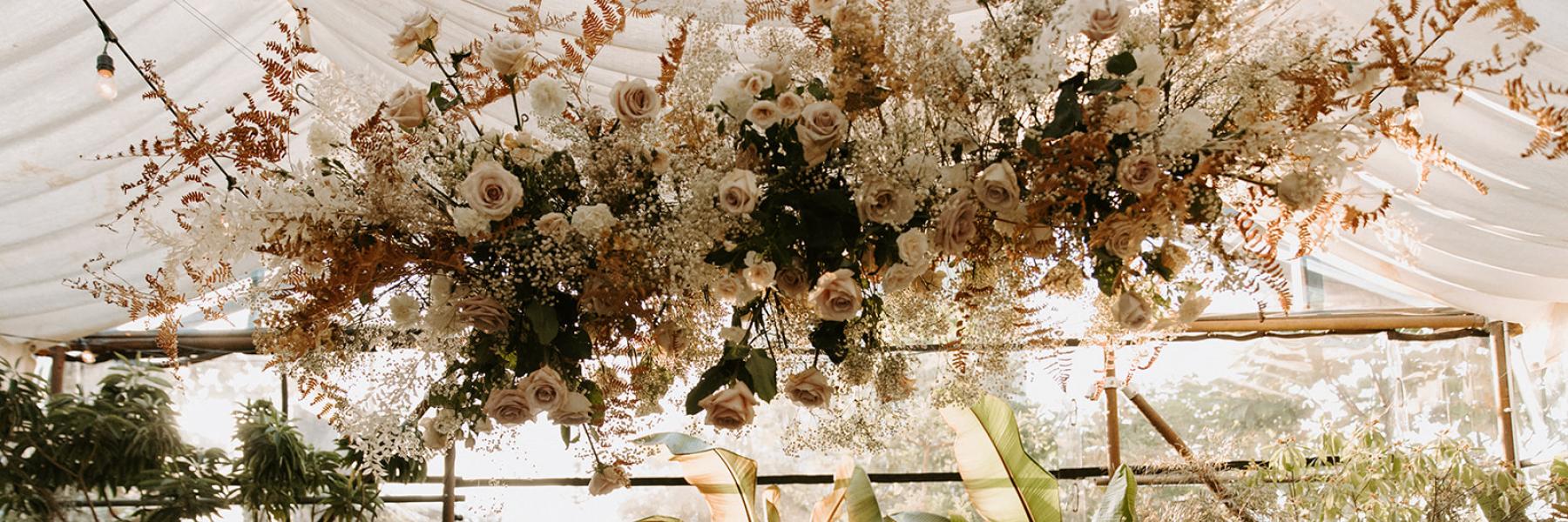 flower cloud above sweetheart table