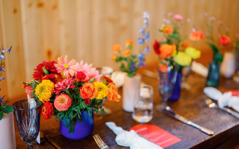 table of flower centerpieces