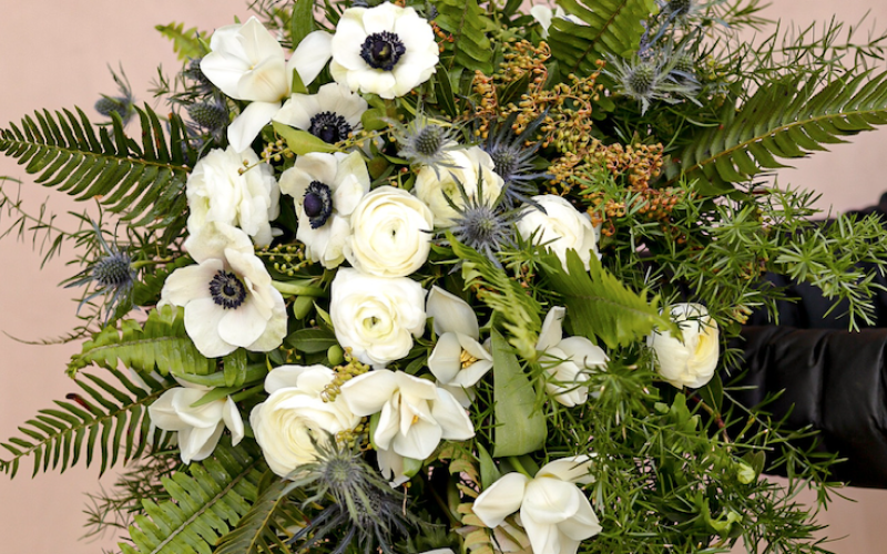 close up of a green and white spring bouquet