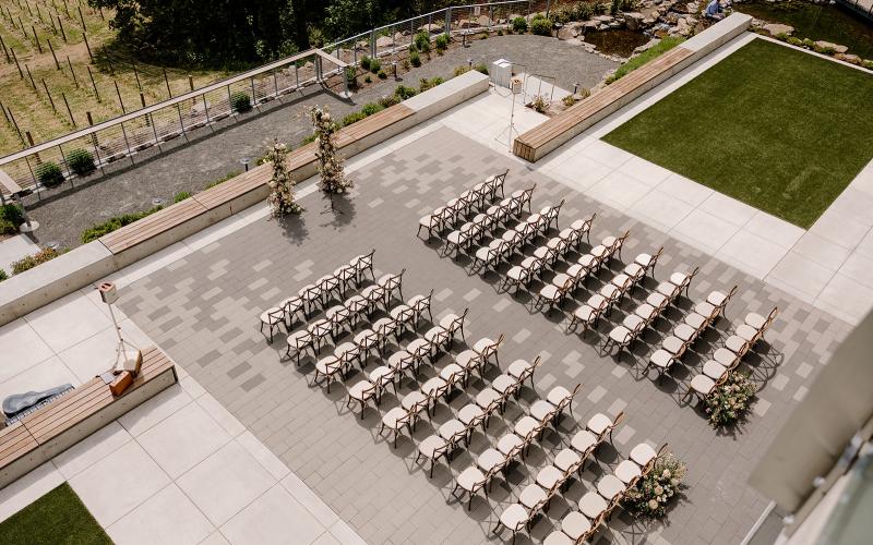 aerial view of wedding ceremony