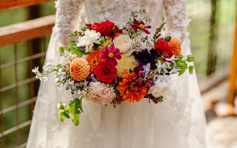 close up of a colorful bespoke bouquet