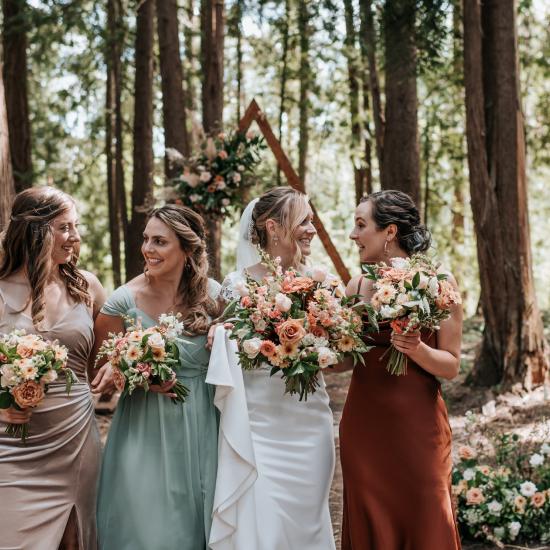 Bridesmaids and bride