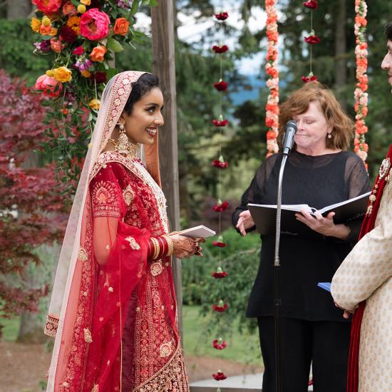 bride in front of arbor