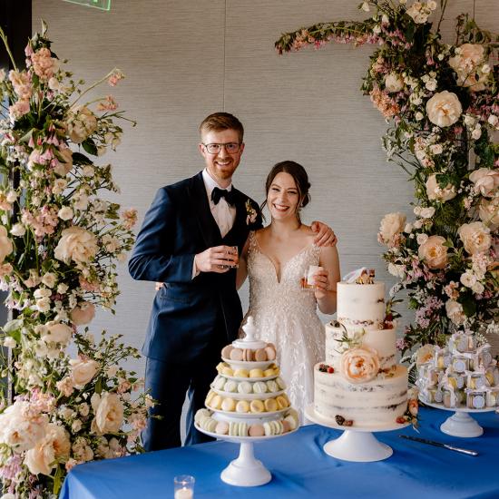 deconstructed arbor around dessert table