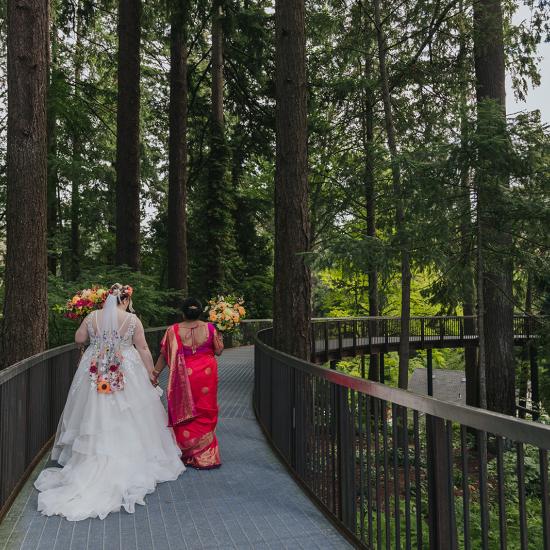 Saumya and Jess walking path at Leach Botanical Gardens