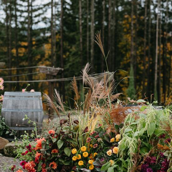 floral & foliage upgrowing pieces for ceremony backdrop