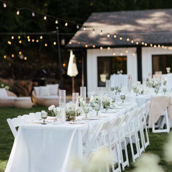 long tables at reception